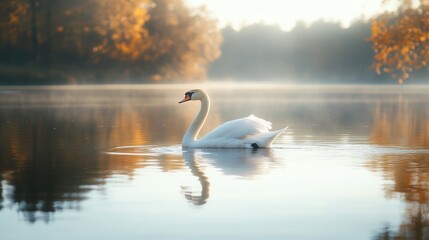 Fototapeta premium A Swan in the Misty Morning