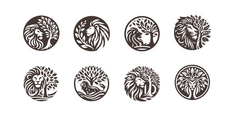 lion and leaf vector illustration