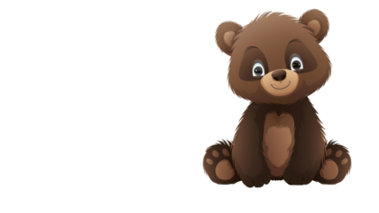 Cute Brown Baby Bear Sitting on Png Background.