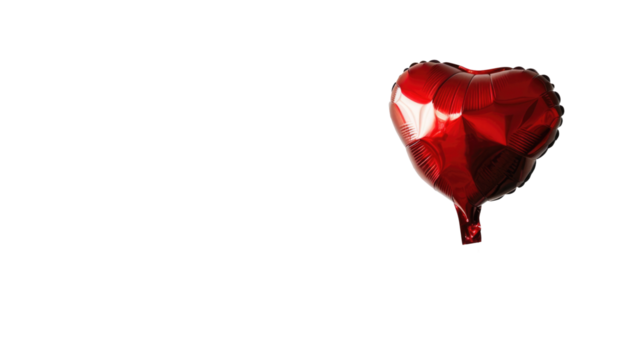 Red Heart-shape Foil Balloon Isolated on Png Background.
