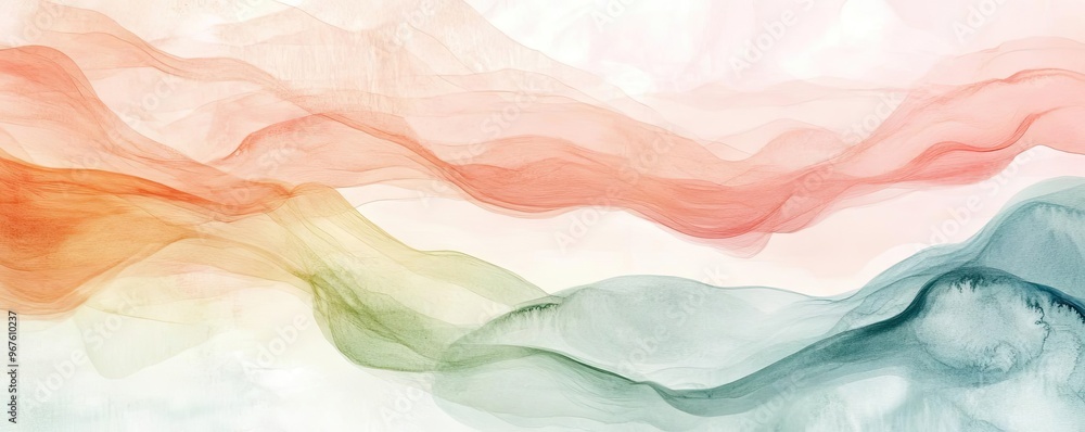 Poster a beautiful abstract background featuring flowing waves of color in soft tones, creating a serene an