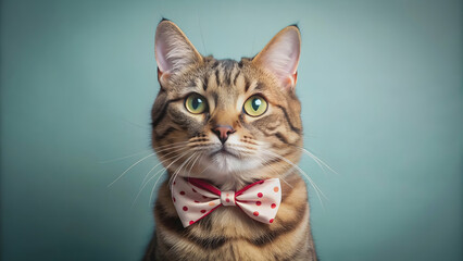 Playful and adorable tabby cat wearing a bow tie, feline, pet, whiskers, cute, domestic, animal, loyal, curious, playful, friendly