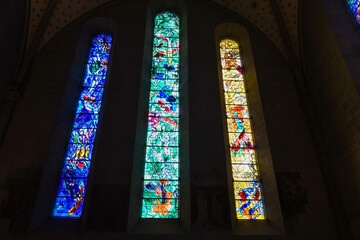 The windows of Chagall on Fraumünster church at Zurich in Switzerland