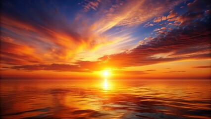 Fototapeta premium Abstract painting of a bright orange sunset over ocean horizon, abstract, painting, bright, orange, sun, setting, horizon, ocean
