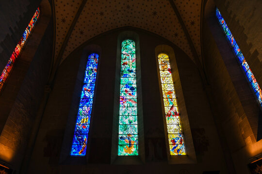 The windows of Chagall on Fraum&uuml;nster church at Zurich in Switzerland