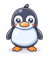 Obraz premium Cute cartoon penguin vector illustration on a white background, Generative AI