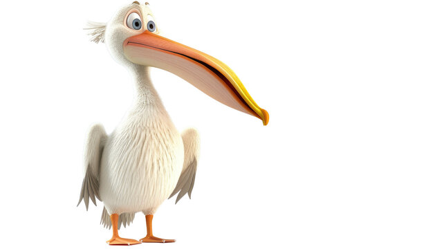3D Bird of Pelican Character Isolated Png in White and Orange Color.