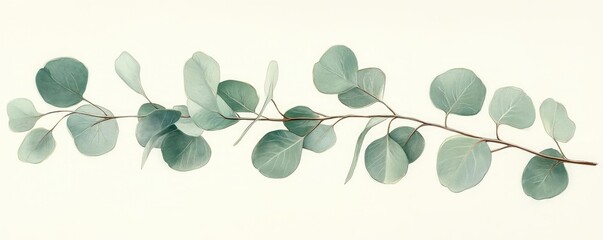 Obraz premium A botanical study of a eucalyptus branch, with round, silver-green leaves arranged along a slender stem