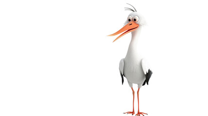 Obraz premium 3D Cute Stork Bird Isolated on Png Background.