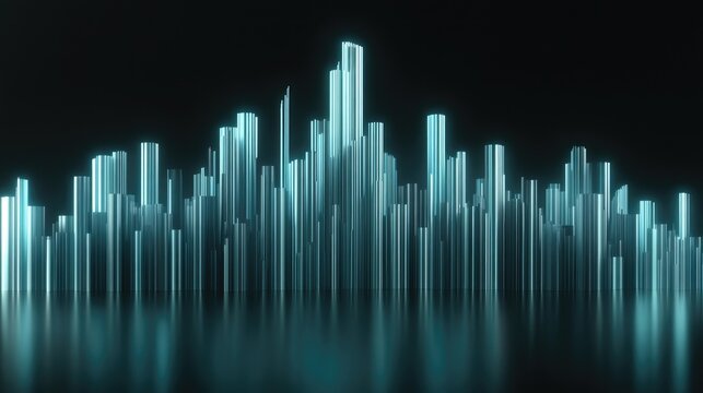 features a vibrant blue digital cityscape filled with skyscrapers and buildings, highlighting data transfer and modern technological concepts against a black backdrop