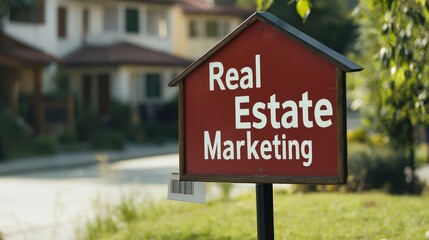 Obraz premium Real Estate Marketing Sign in Front of Houses