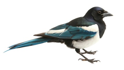 Fototapeta premium Magpie bird perched on png background.