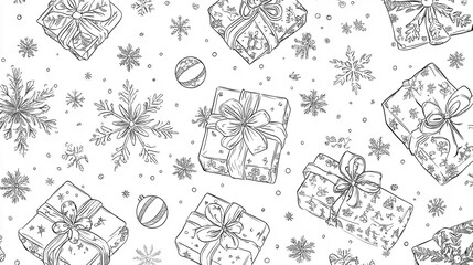 A snowflake pattern is drawn in black and white.