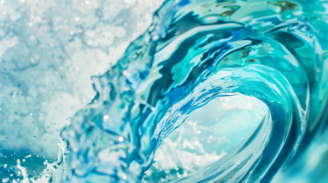 Blue Ocean Wave Under a Clear Sky with Sunlight on the Horizon, Serene Summer Seascape, Eco-Friendly Sustainable Life, Water Element Concept, Splashing Blue Water, Environmental Awareness Backgrounds.