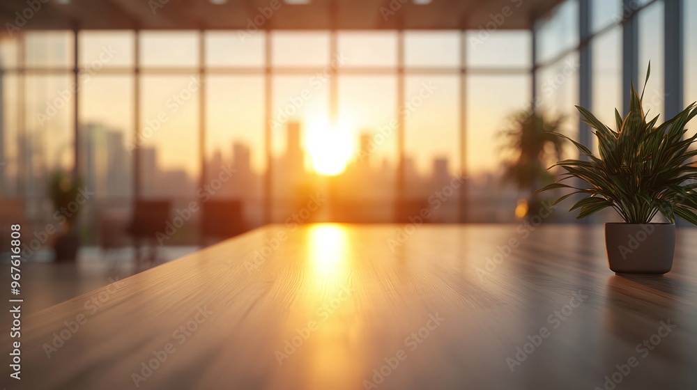 Poster beautiful blurred office interior with light panoramic windows and modern design creating a bright a