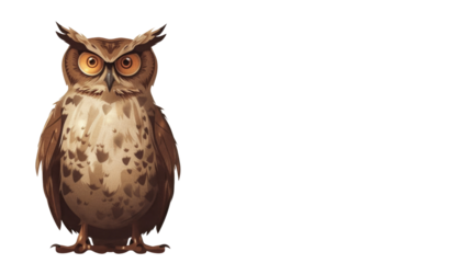 Owl with Wise Expression Isolated on Png Background.