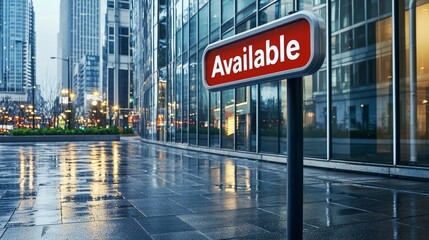Available Sign in Front of Modern Office Building