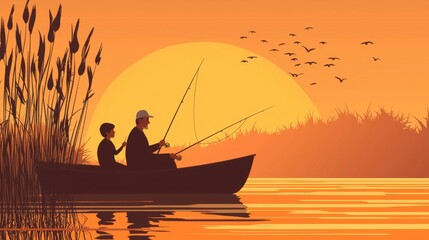 The design features a father and son fishing together in a modern format, representing a fishing tradition passed down through generations.