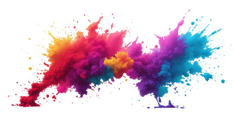 Multicolor powder explosion on White background. Colored cloud. Colorful dust explode. Paint Holi. colorful rainbow Holi paint color powder explosion with bright colors isolated white background.	