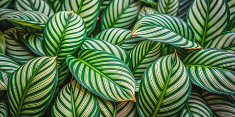 Close up of intricate Calathea Orbifolia leaves with unique patterns and colors, Calathea Orbifolia, close-up, leaves, tropical