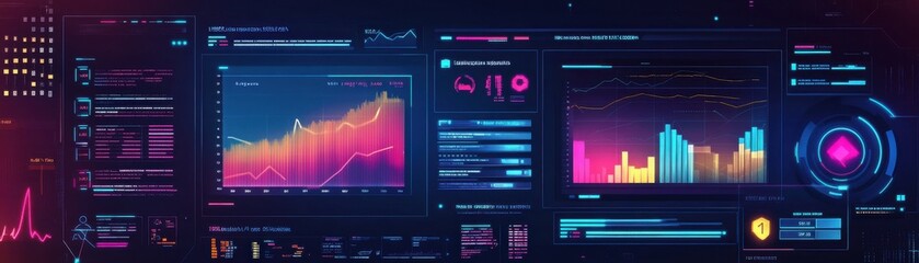Futuristic data visualization with vibrant graphs and charts, perfect for showcasing analytics and digital insights.