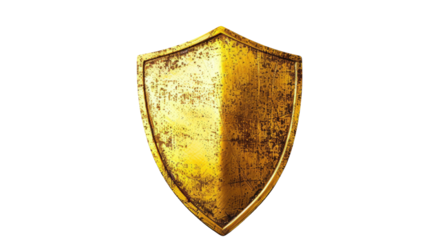  Security and protection brass metal vintage shield 3d rendering isolated on png background.