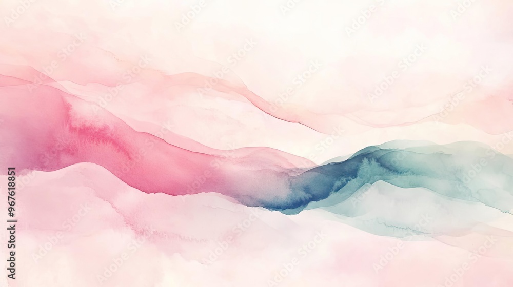 Poster soft gradient abstract art with gentle pink and blue swirls, creating a calming and elegant atmosphe