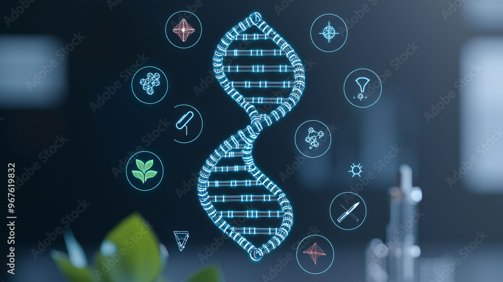 Poster image features digital representation of dna helix, symbolizing connection between genetics and natu