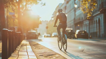 riding bicycle in city, town, go to work, hobby activity