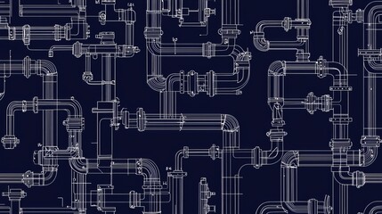 White piping on a blue background for water, gas, and oil. Illustration in line art style.