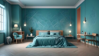 Photo interior modern design room 3d illustration;