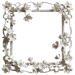 Naklejka premium Elegant white floral frame three dimensional shape isolated on png background.