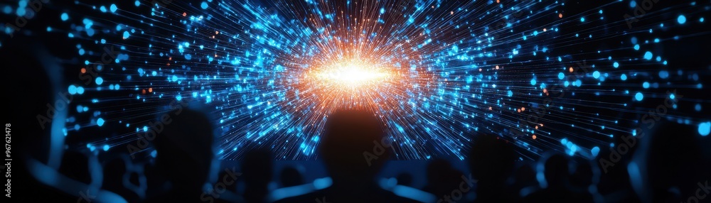 Leinwandbilder silhouettes observing an explosion of bright data, representing the future of artificial intelligenc
