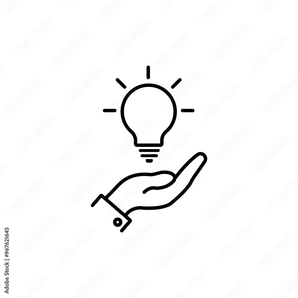 Aufkleber hand line icon with lamp light bulb . idea symbol. editable stroke. simple illustration mobile conce