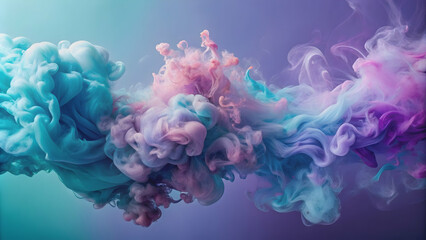 Fototapeta premium Aqua smoke swirling in a symphony of colors against a backdrop of soft lavender and powder blue, Aqua, smoke, swirling