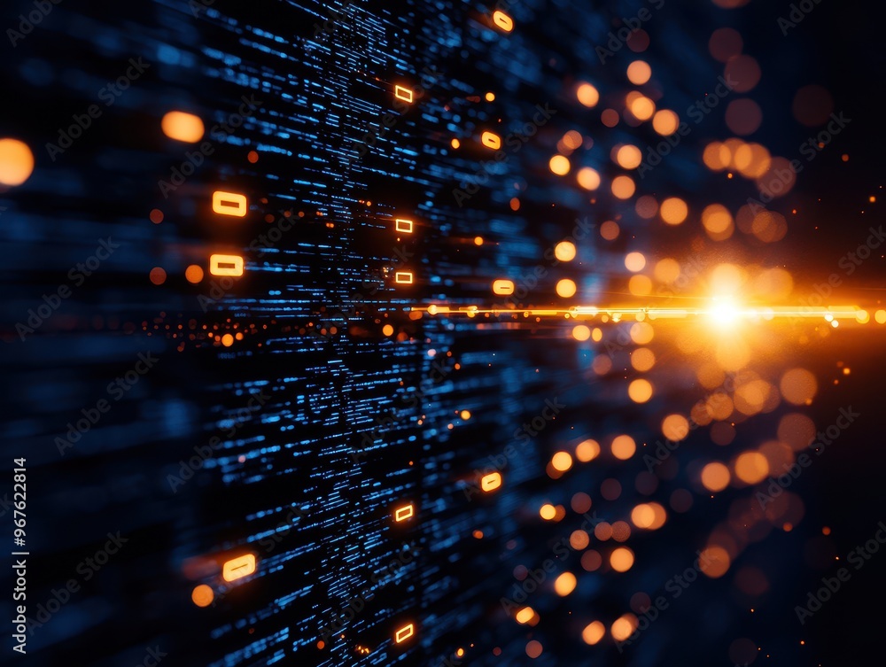Aufkleber abstract digital data flow background featuring bright lights and dynamic patterns.