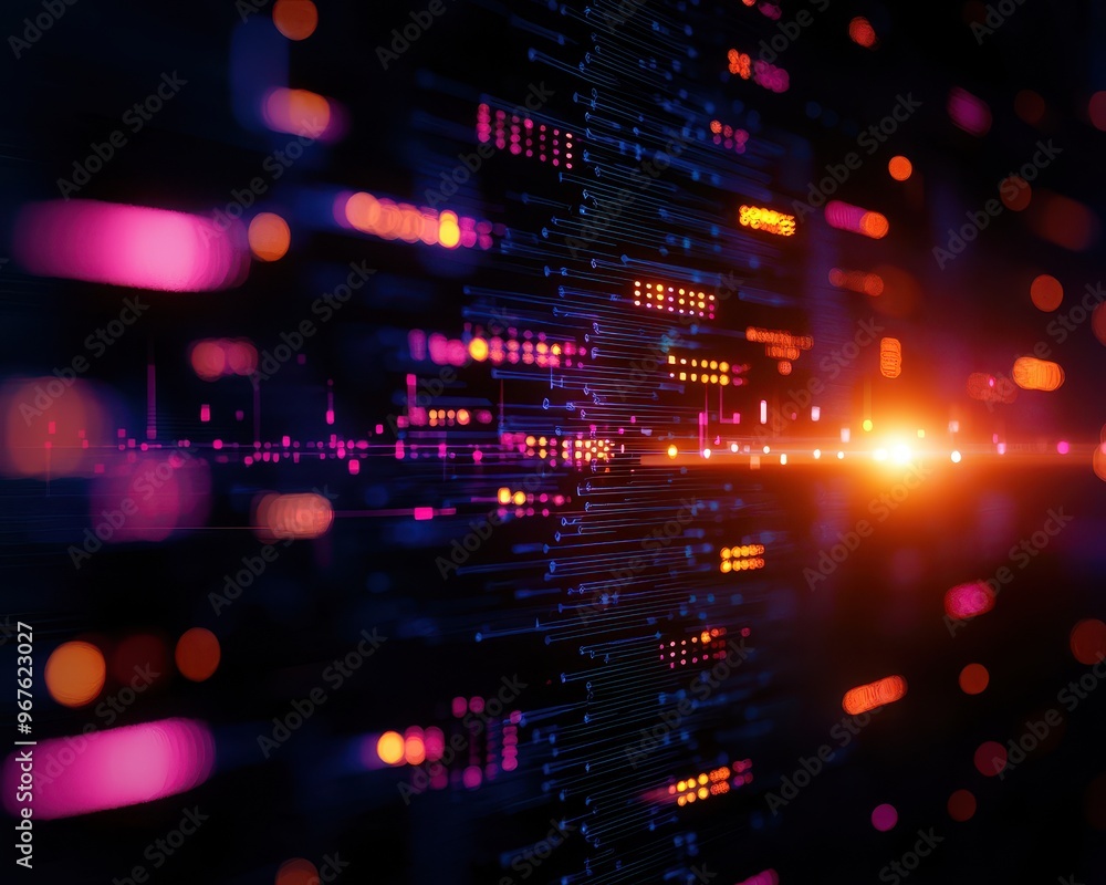 Aufkleber abstract digital technology background with colorful data stream and glowing elements in motion, rep