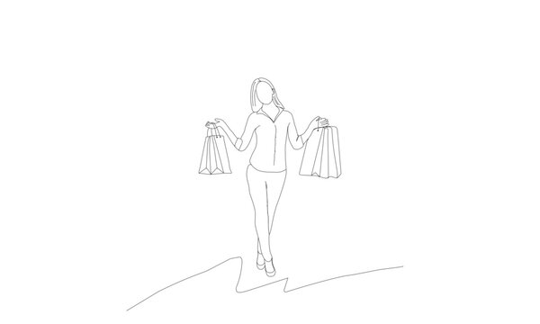 recommend clip art: Vector illustration of Beautiful shopping woman,line art