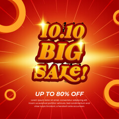 10 10 Shopping day Sale discount deals Dark Red gradient Editable text effect sunburst banner