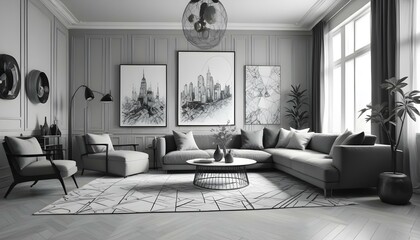 Photo interior modern design room 3d illustration;