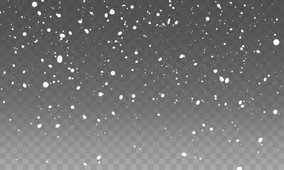 Christmas snowflakes on a transparent background. Snow flakes, snow background. Heavy snowfall, snowflakes in different shapes and forms.	
