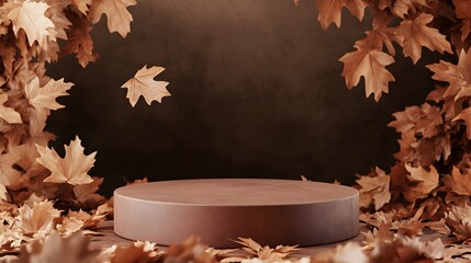 Autumn Leaves Product Display with Brown Platform