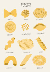 Illustration with different types of pasta