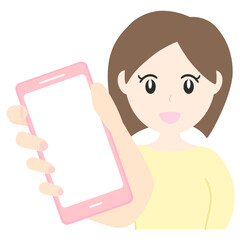 スマートフォンの画面を見せる正面を向いた女性イラスト素材