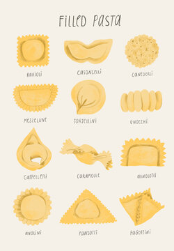 Different types of Italian filled pasta