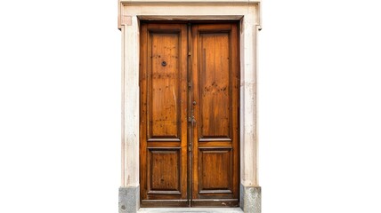 Vintage Wooden Double Door 3D Render Isolated on Png Background.