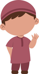 Muslim Boy Give Greeting Muslim Girl Hold Lantern for Ramadan Greeting Card or Islamic Celebration