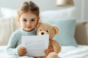 A cute child with a scraped knee, holding an insurance claim form in a cozy living room