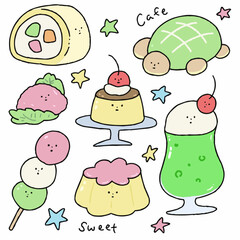 set of Japanese dessert illustration