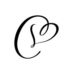 Hand drawn vector calligraphy love letter C. Vintage heart monogram. Script capital font logo. Handwritten brush style. element Valentine flourish. sign for page decoration design illustration